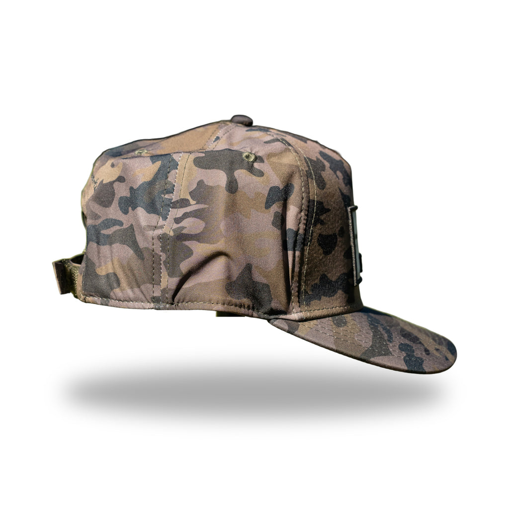 Side profile of camo DUKE photo patch snapback